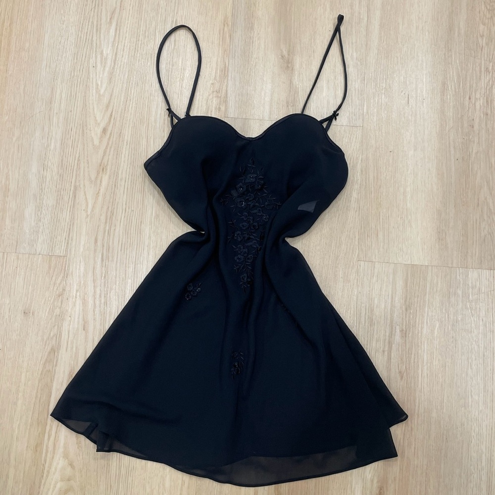 Studio Donatella black sheer mini dress with floral lace detailing size Small